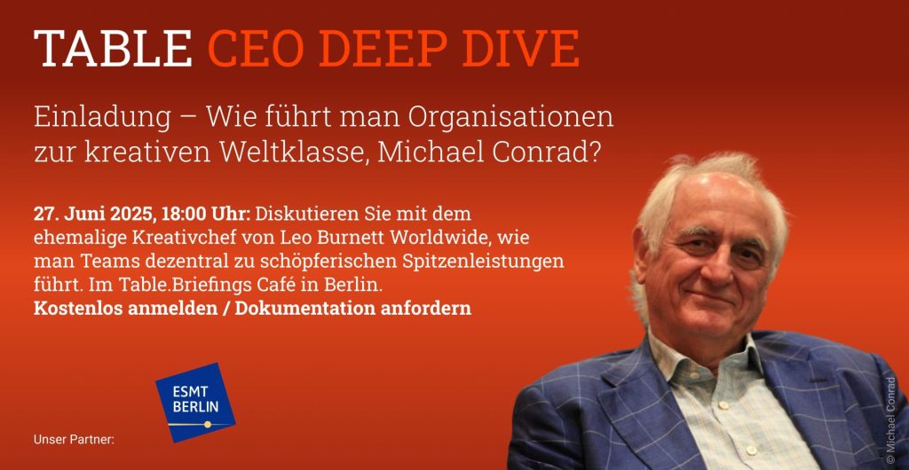 Einladung - Wie führt man Organisationen zur kreativen Weltklasse, Michael Conrad? Veranstaltung am 27. Juni 2025, 18 Uhr. ESMT Berlin